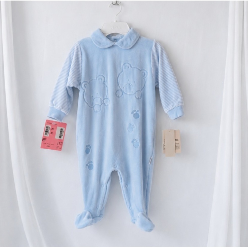 Minibasix Bear Footed Pajamas Sleeper Jumpsuit 6MO Blue Nordstrom Gift Box NWT